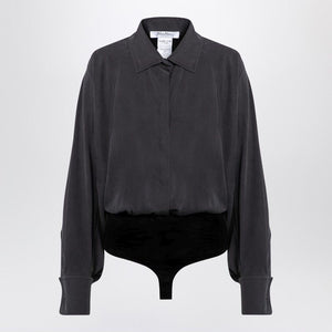 MAX MARA Oversized Silk Body Shirt with Epaulettes and Cufflinks