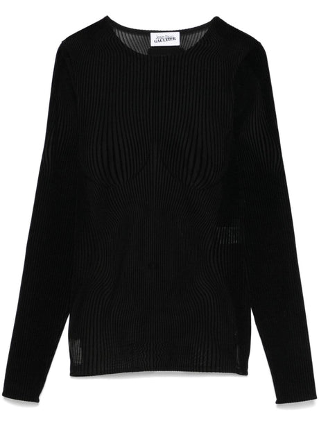 JEAN PAUL GAULTIER Morphing Pinstripes Top - Women's Long Sleeve Semi-Sheer Fashion Top