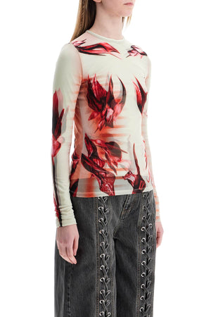 JEAN PAUL GAULTIER Floral Print Double Layer Long Sleeve Mini T-Shirt