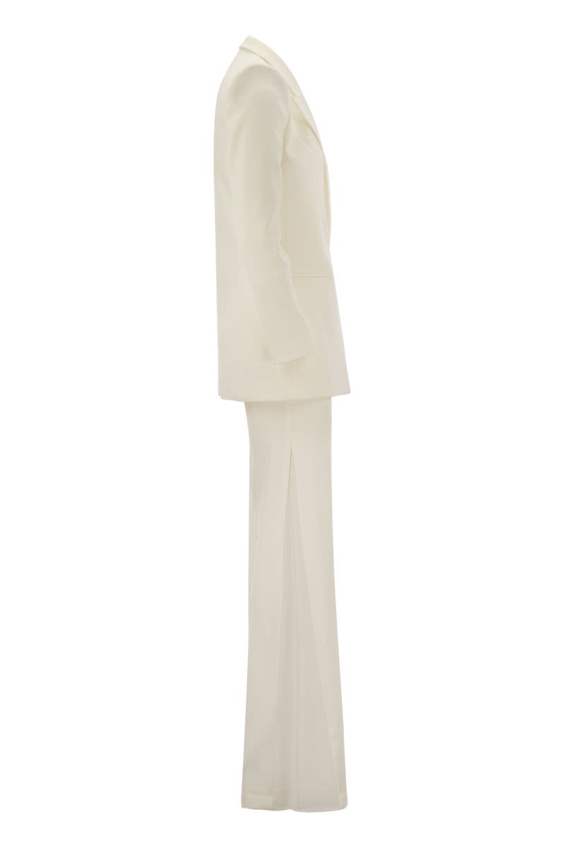 ELISABETTA FRANCHI White Crepe Jacket and Trousers Suit for Women - Flared Legs, Monogram Lining, Invisible Zip