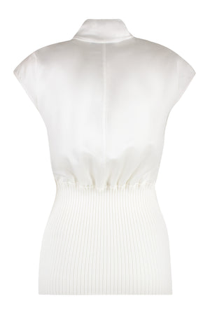 FABIANA FILIPPI White Viscose Top with Pussy-Bow Collar and Ribbed Knit Hem for Women