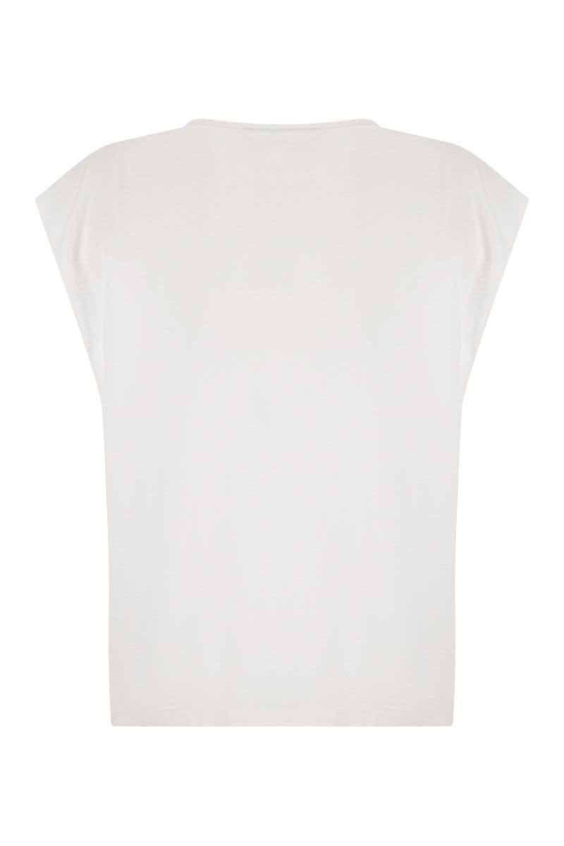 FABIANA FILIPPI Contemporary Short-Sleeved Diamond Thread Top in Stretch Sandlé Fabric