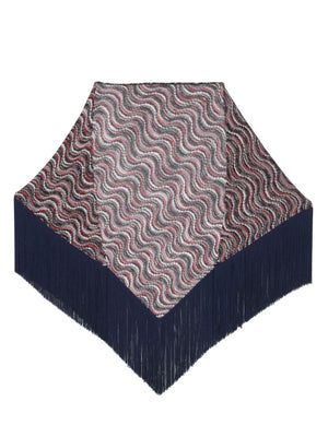 MISSONI Navy Blue Multicolor Triangle Fringed Scarf for Women - FW24