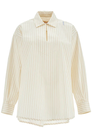 MARNI Ivory Striped Cotton Top with Embroidered Logo