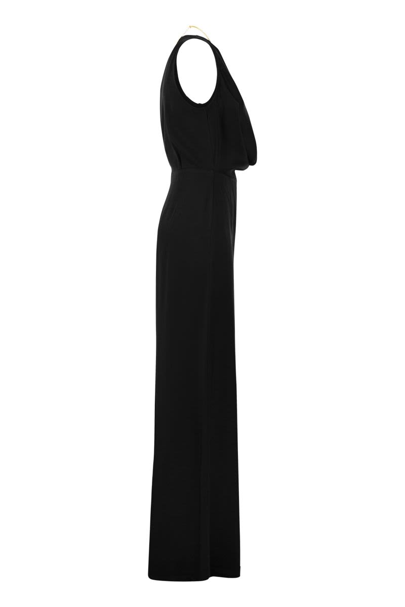 ELISABETTA FRANCHI Fluid Crepe Palazzo Jumpsuit with Innovative Bra Accessory