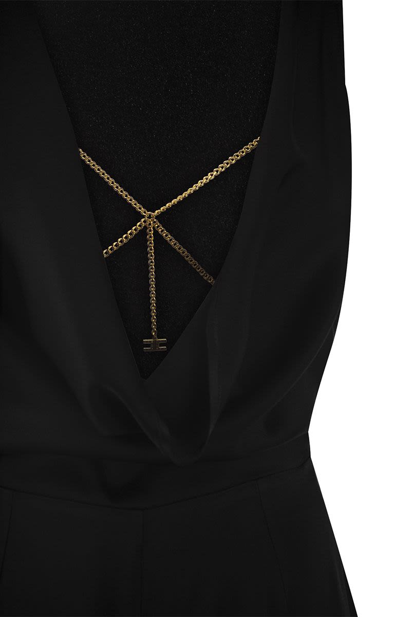 ELISABETTA FRANCHI Pearl Fluid Crepe Jumpsuit with Gold Bra Accessory