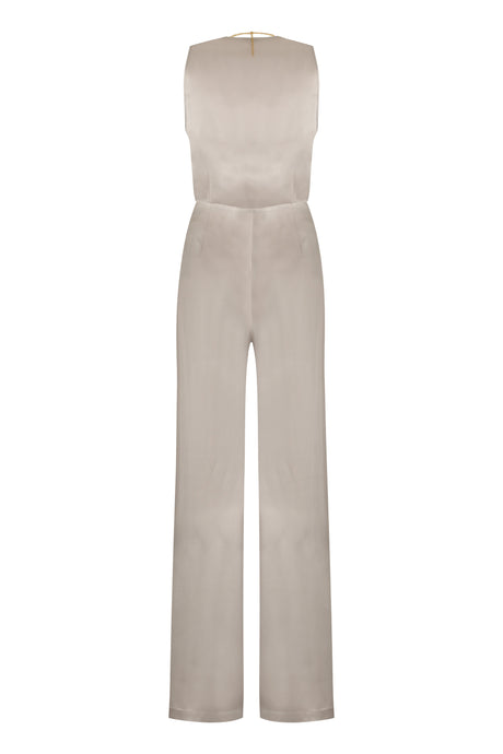 ELISABETTA FRANCHI Pearl Fluid Crepe Jumpsuit with Gold Bra Accessory