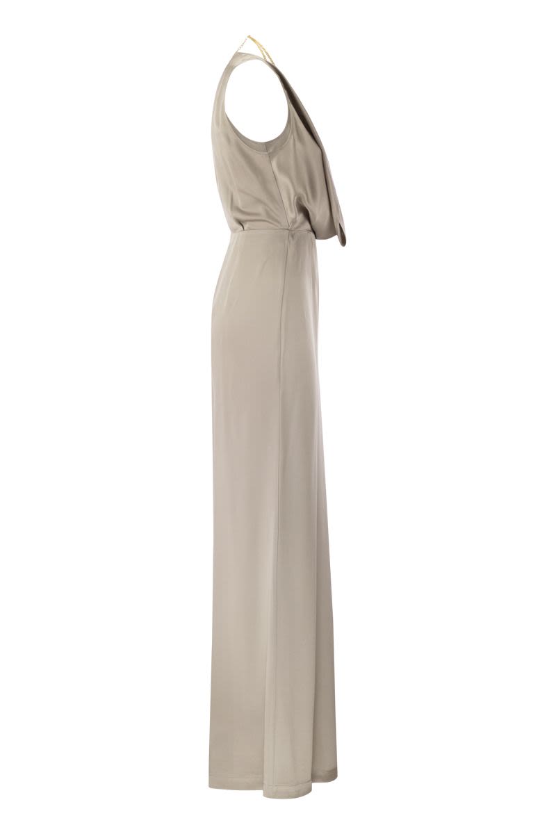 ELISABETTA FRANCHI Fluid Crepe Palazzo Jumpsuit with Innovative Bra Accessory