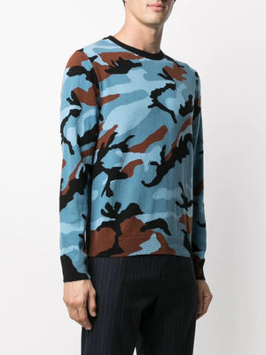 VALENTINO Blue Camu Calf Leather T-Shirt for Men - FW20 Collection