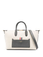 THOM BROWNE Beige Logo Print Tote Handbag