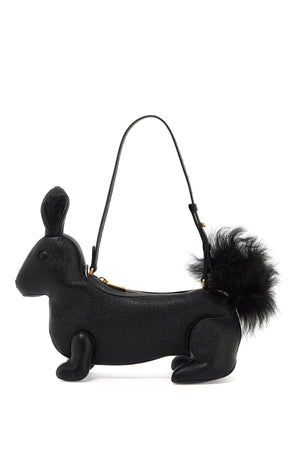 THOM BROWNE The Rabbit Baguette Handbag - Hammered Leather, Fur Tail, Tricolor Ribbon