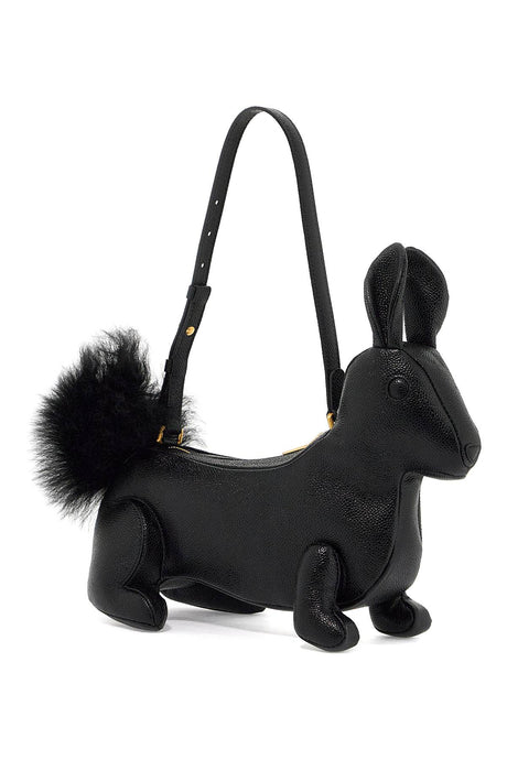 THOM BROWNE The Rabbit Baguette Handbag - Hammered Leather, Fur Tail, Tricolor Ribbon