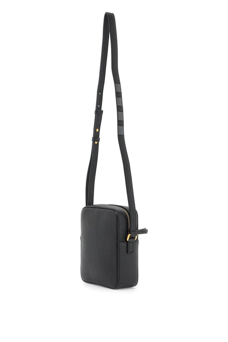 THOM BROWNE Vertical Camera Men's Handbag in Black Grained Leather with Iconic 4-Bar Detail