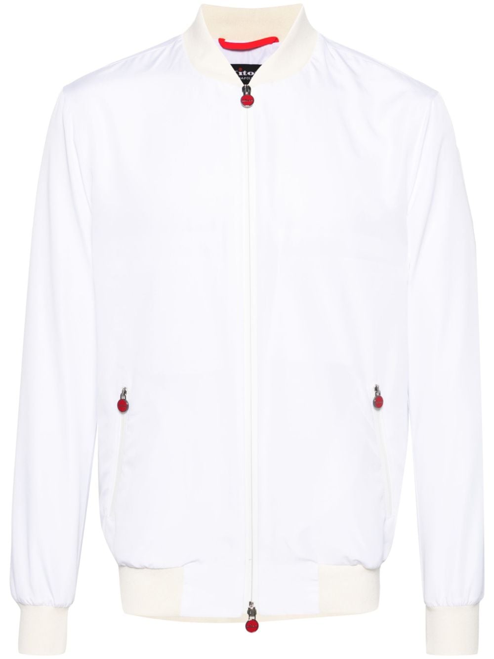 Áo khoác bomber nam màu trắng - thiết kế đơn giản, cổ áo có rãnh đường may, khóa kéo hai chiều