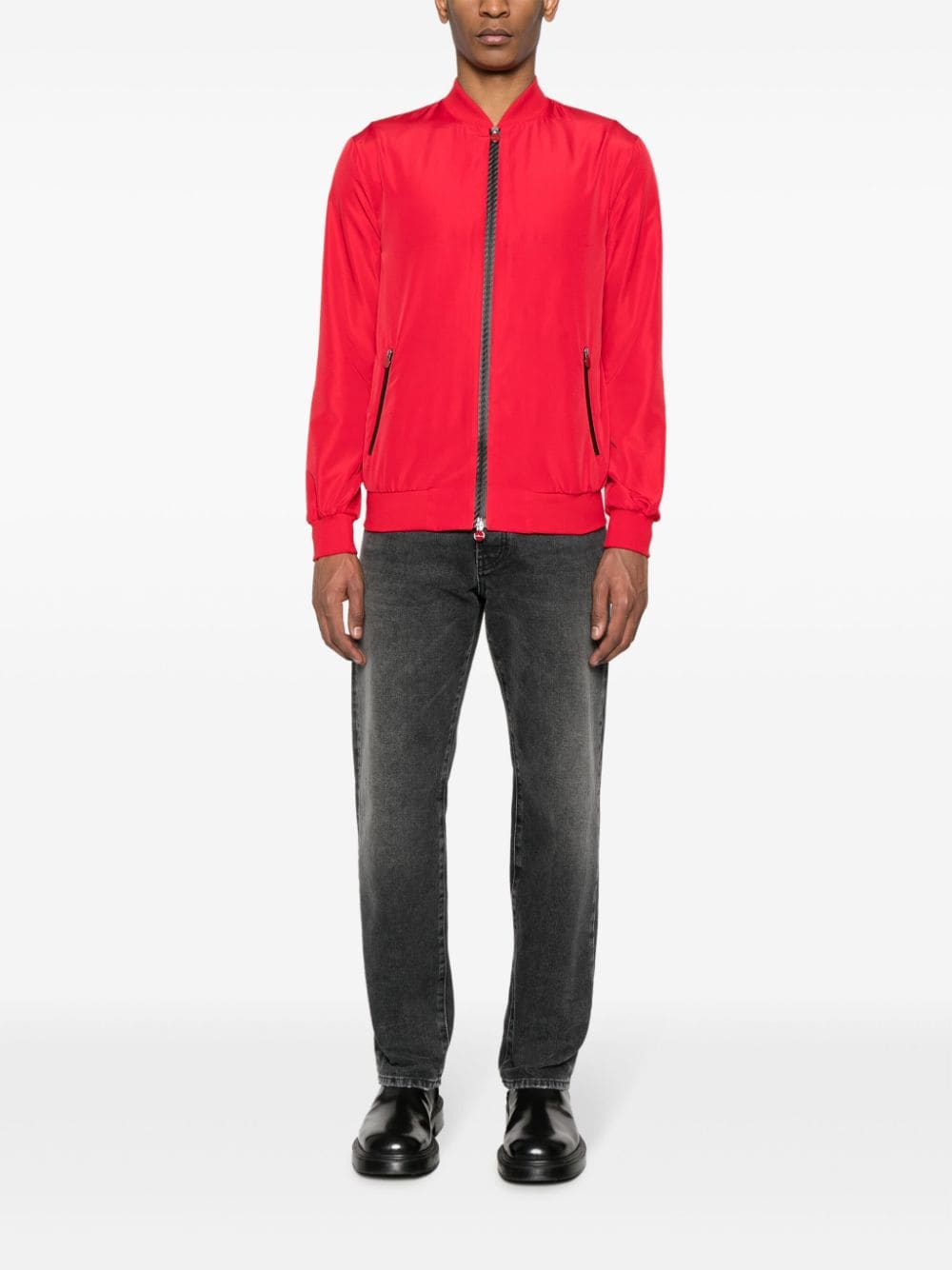 KITON Crimson Red Zipped Bomber Jacket for Men