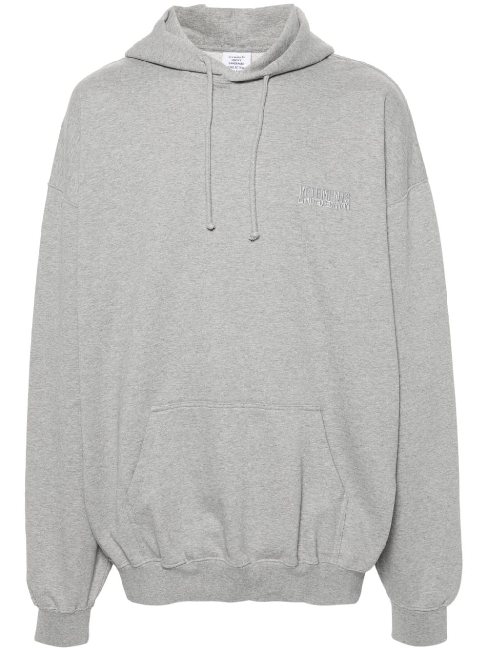 VETEMENTS Light Grey Cotton Blend Hoodie with Embroidered Logo and French Terry Lining