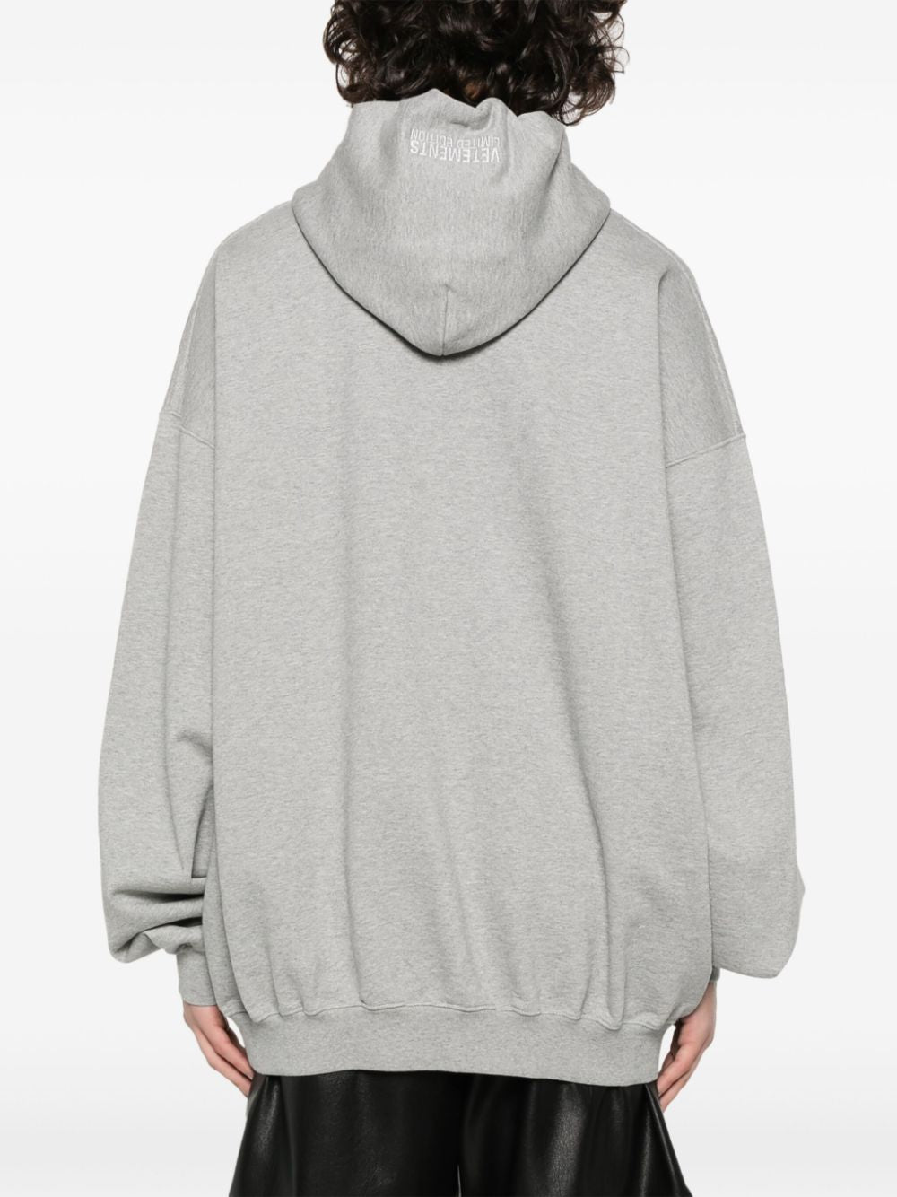 VETEMENTS Light Grey Cotton Blend Hoodie with Embroidered Logo and French Terry Lining