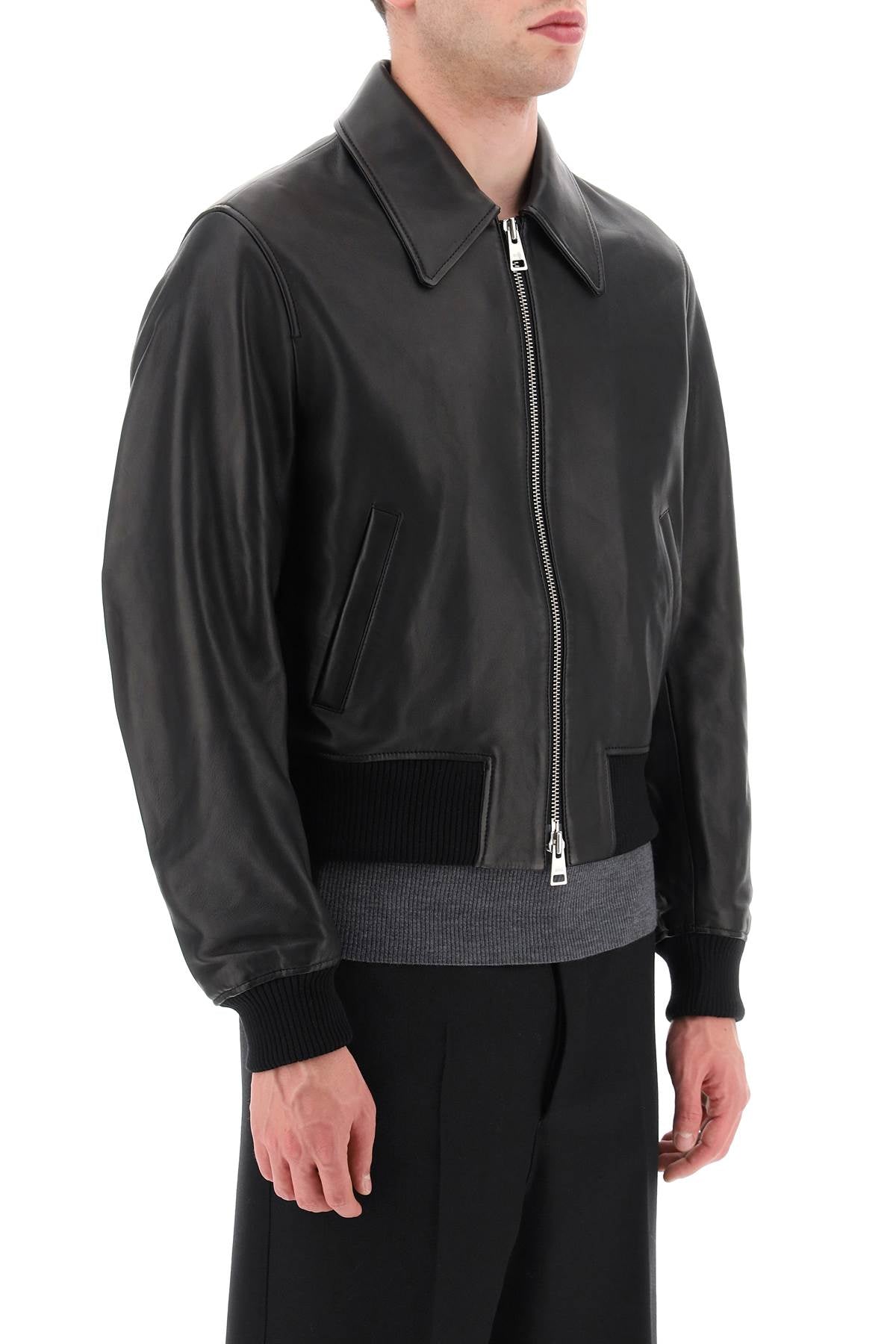 AMI PARIS Luxe Black Leather Zip Jacket