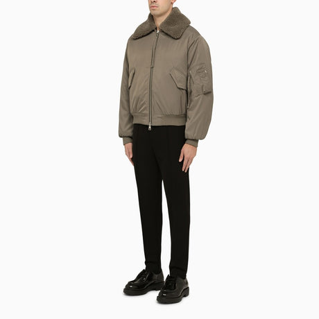 AMI PARIS FW23 Men's Taupe Bomber Jacket - Shearling Collar, Zip Fastening, and Multiple Pockets