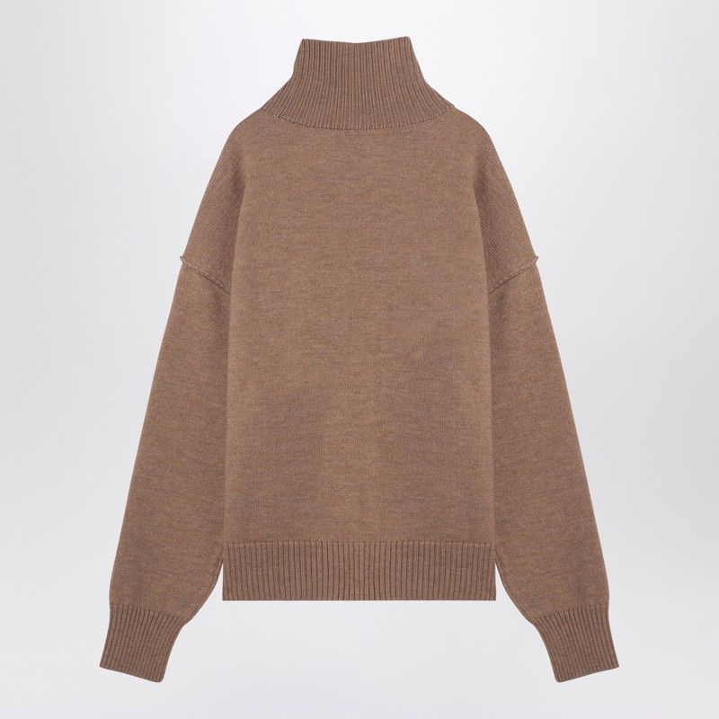 AMI PARIS Cozy Heart Motif Wool Turtleneck Sweater