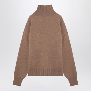 AMI PARIS Cozy Heart Motif Wool Turtleneck Sweater