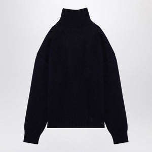 AMI PARIS Cozy Heart Motif Wool Turtleneck Sweater