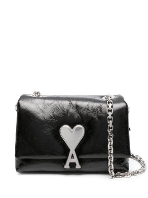 AMI PARIS Women's Mini Chic Black Leather Crossbody Bag - Fall/Winter 2024