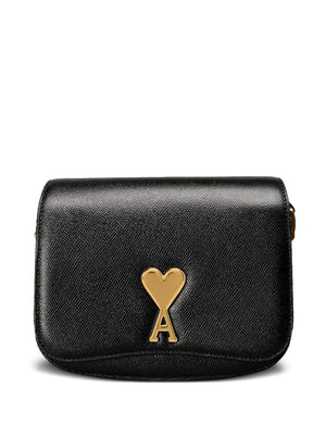 AMI PARIS Elegant Black Leather Crossbody Handbag