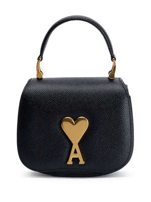 AMI PARIS Elegant Mini Leather Handbag with Gold-Tone Accent