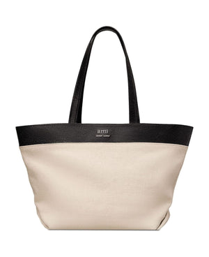 AMI PARIS Beige Linen and Cotton Tote for Women - SS24 Collection