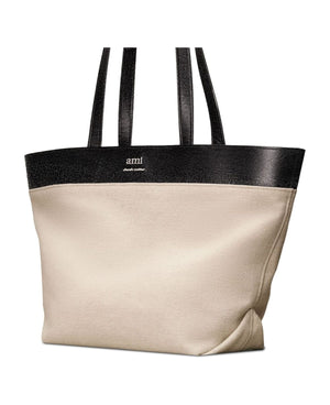 AMI PARIS Beige Linen and Cotton Tote for Women - SS24 Collection