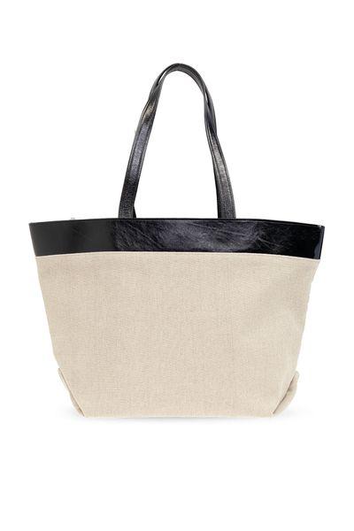 AMI PARIS Natural Beige Linen and Leather Tote Bag for Men - SS24 Collection