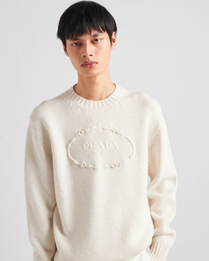 PRADA Luxurious White Cashmere Wool Sweater for Men