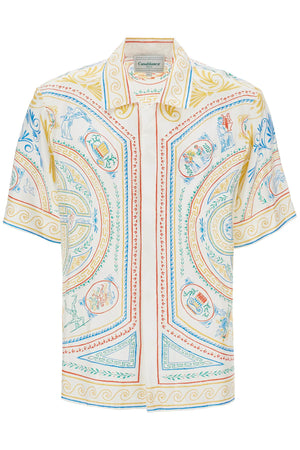 CASABLANCA Multicolor Silk Shirt with Crayon Vase Design and Cuban Collar - Size L