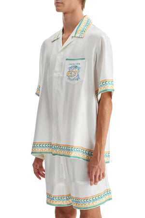 CASABLANCA Silk Crayon Temple Tennis Club Short Sleeve Shirt