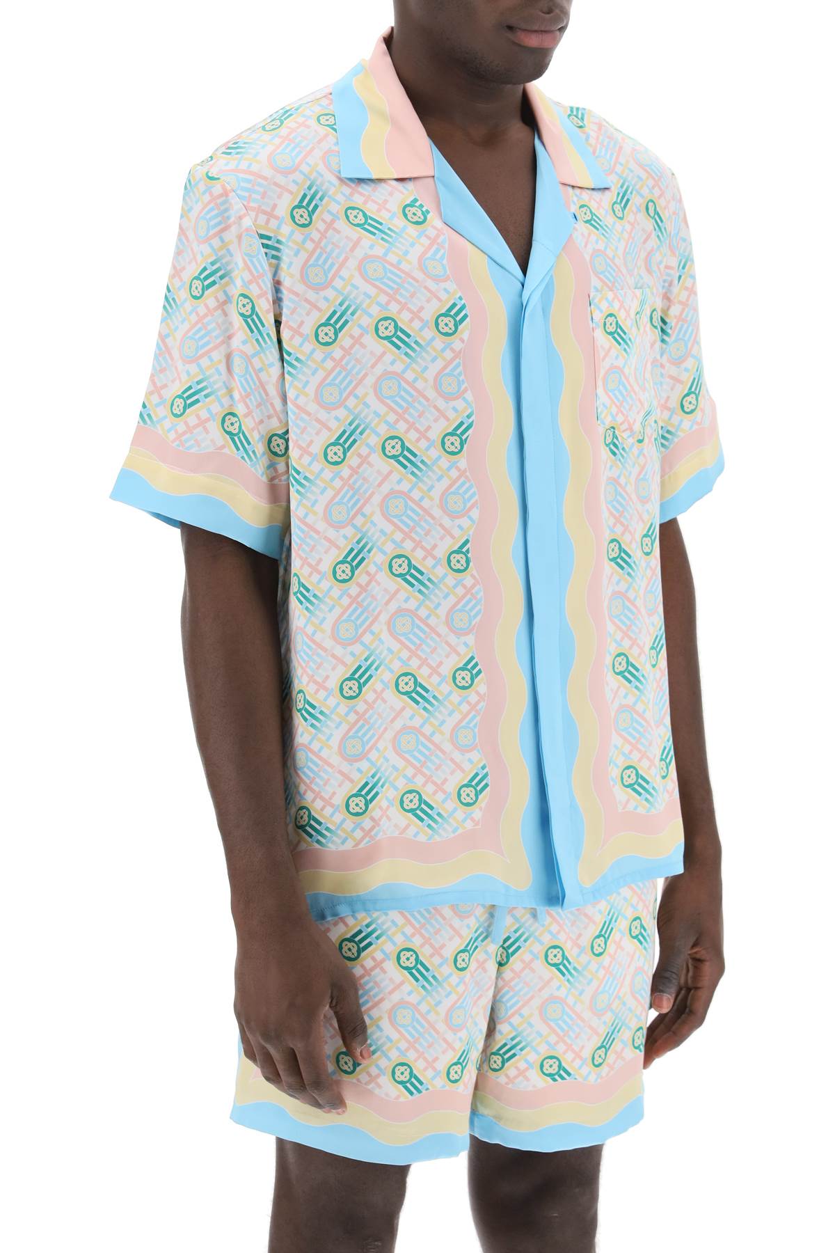 CASABLANCA Men's Multicolor Silk Bowling Shirt with Ping Pong Pattern