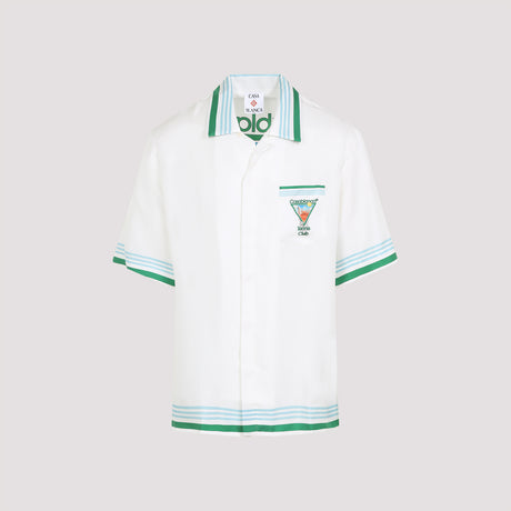 CASABLANCA Short Sleeve Cuban Collar Silk Shirt