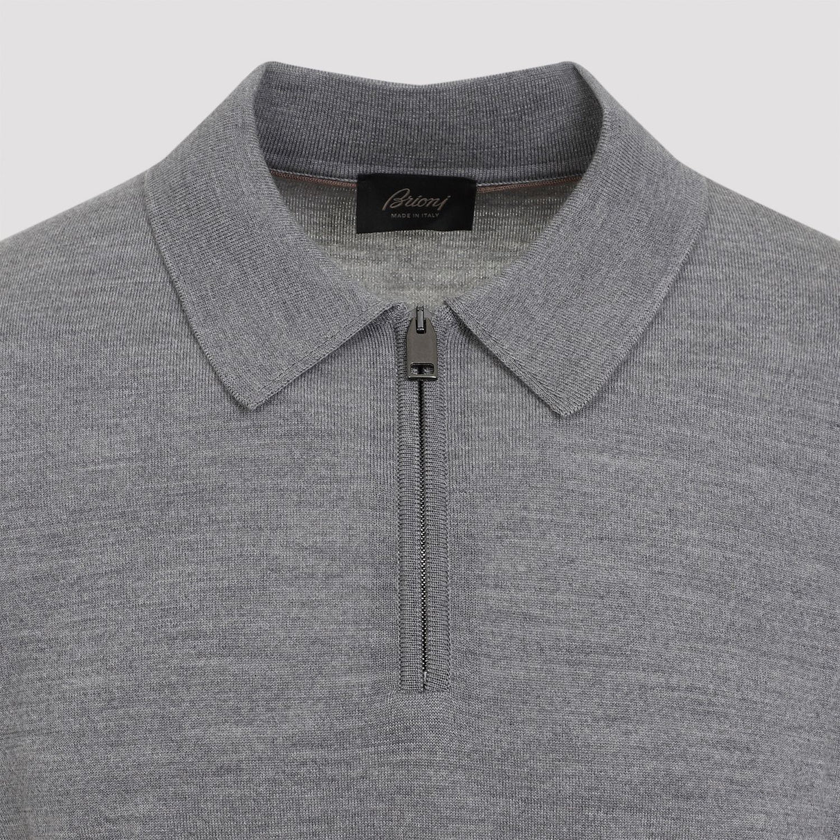 BRIONI Luxury Wool Zip-Up Polo with Long Sleeves