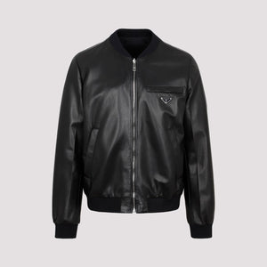 PRADA Premium Reversible Leather Bomber Jacket for Men - Black - FW24