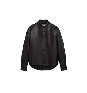 AMI PARIS Leather Overshirt with Front Pocket and Raw-Cut Hemline