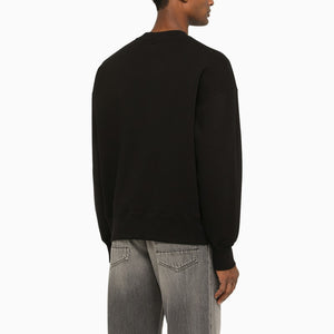 Áo len cổ tròn đen với miếng dán logo cho nam giới - FW23