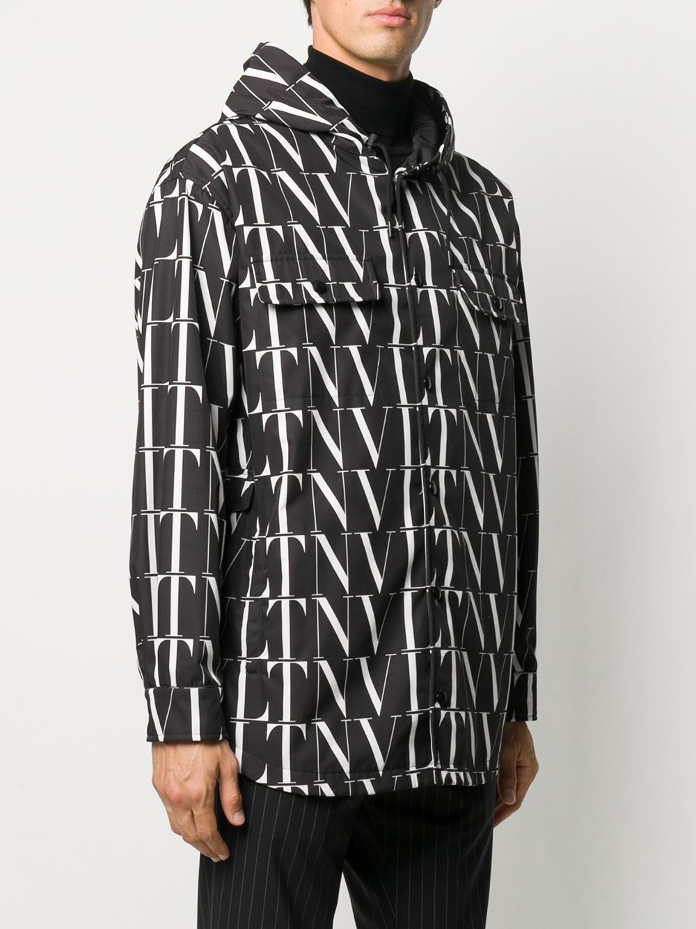 Men's Black Parka Jacket for SS24 with Allover VALENTINO VLTN Print