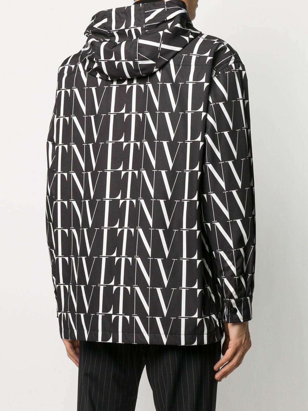 Men's Black Parka Jacket for SS24 with Allover VALENTINO VLTN Print