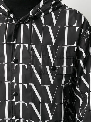 Men's Black Parka Jacket for SS24 with Allover VALENTINO VLTN Print