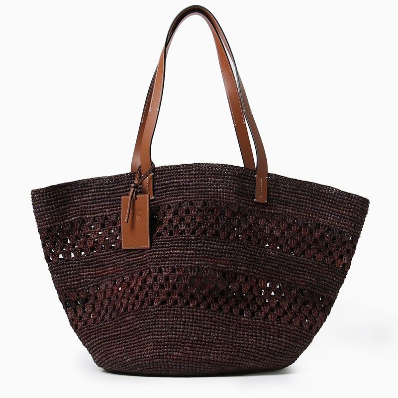 MANEBI Chocolate-Coloured Raffia Handbag for Women