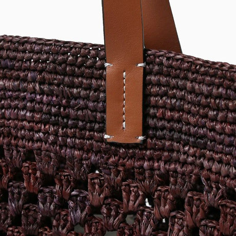 MANEBI Chocolate-Coloured Raffia Handbag for Women