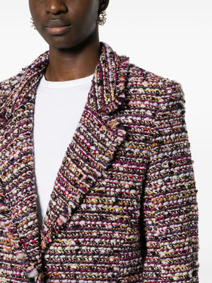 ISABEL MARANT Purple Wool Blend Bouclé Frayed Blazer Jacket for Women