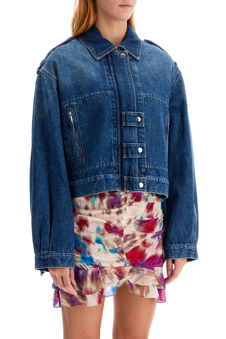 ISABEL MARANT ETOILE Boxy Denim Jacket with Epaulettes - Women's Size 36