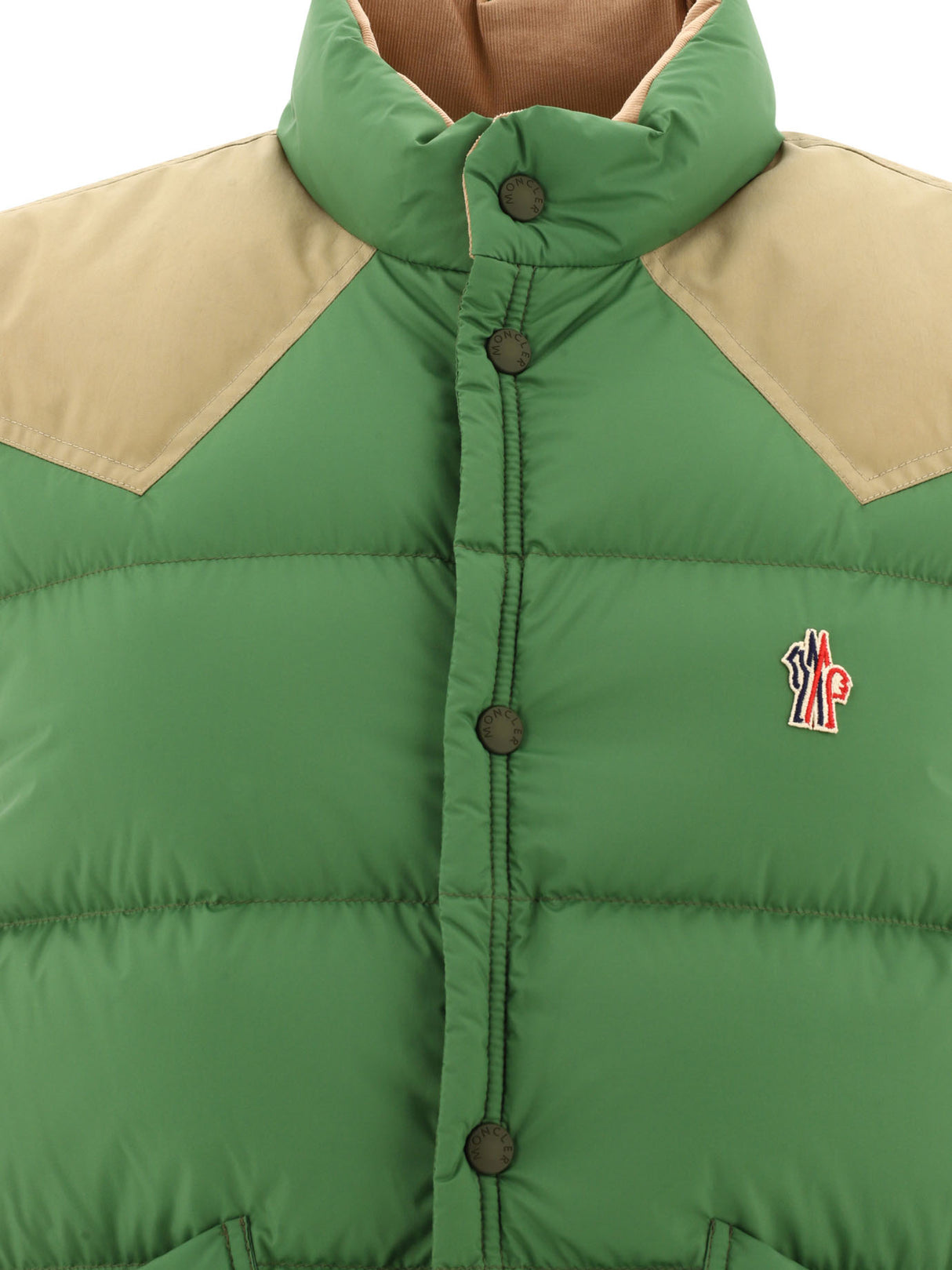 MONCLER GRENOBLE Green Vest Jacket for Men - Regular Fit with Button Closure and Side Pockets
