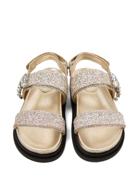 JIMMY CHOO Glittered Flat Sandals with Crystal Embellishment